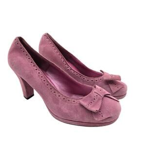 Vintage Y2K Purple Suede Coquette Heels Size 7.5 Platform Bows Twee Lolita